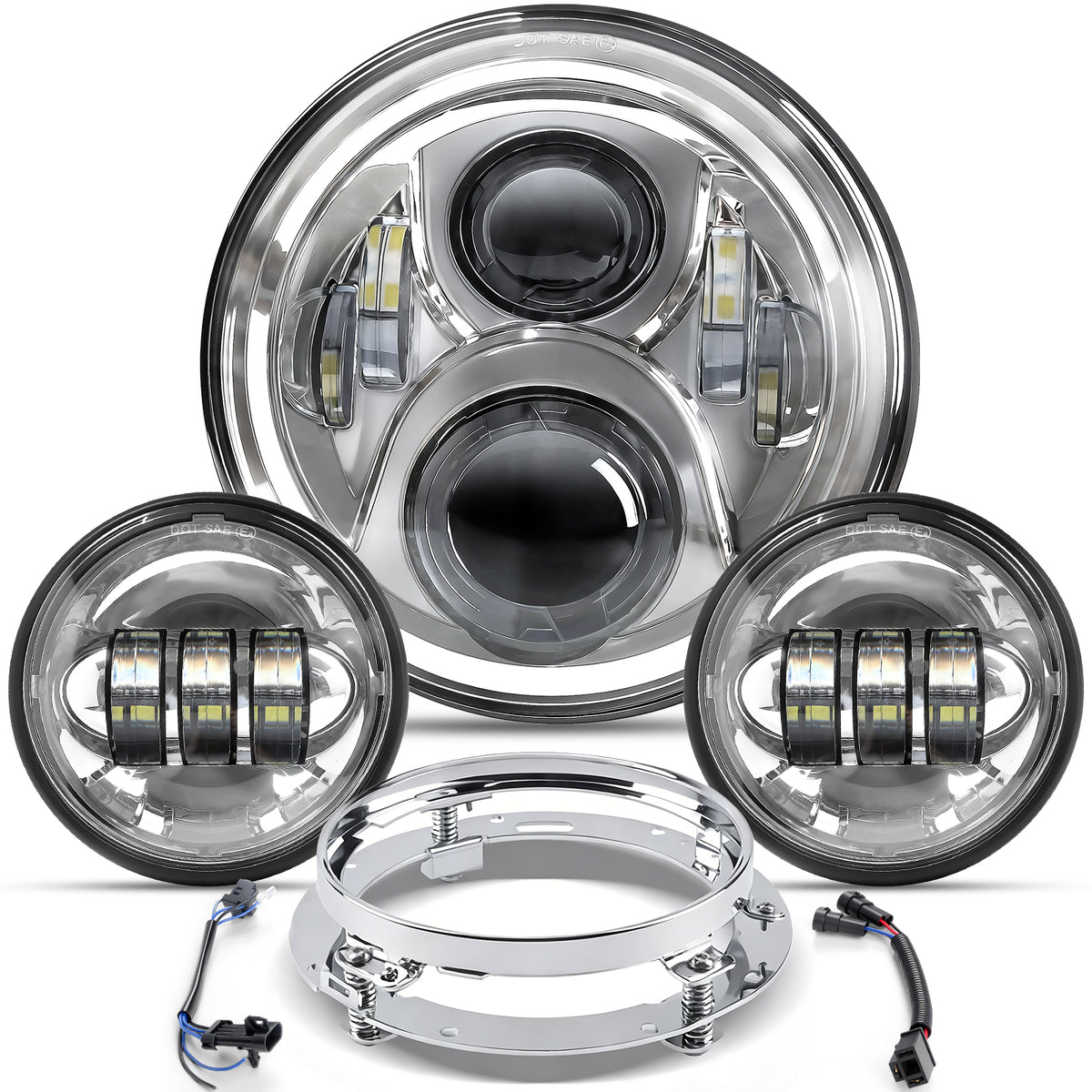 7 Inch LED Headlight Compatible with Harley,Headlight LED Fog Lights Kit Fits Harley Davidson, Road King Electra Street Glide Tri Cvo Heritage Fatboy Softail Motorcycle,4.5In Passing Lights Brackets