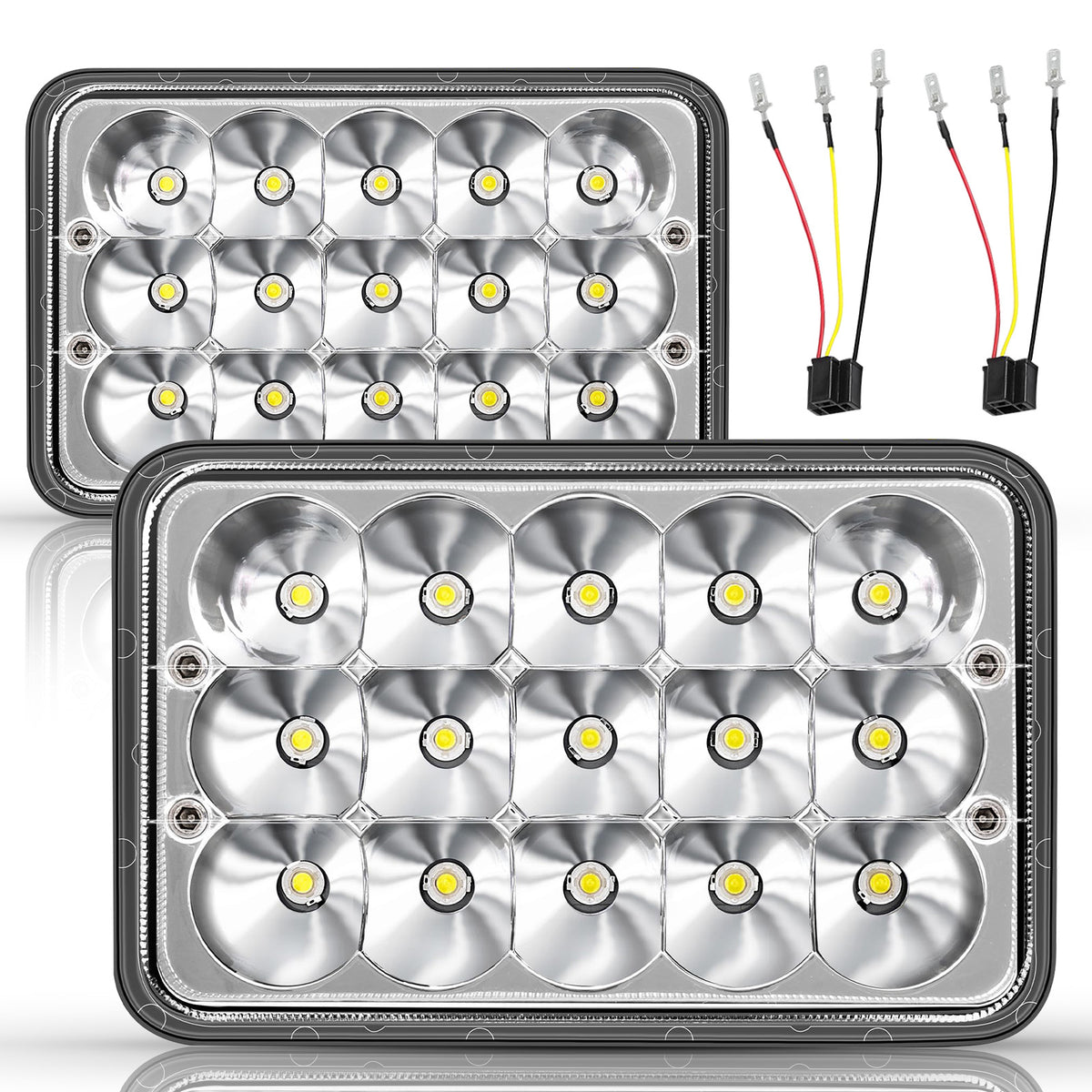 4X6 LED Headlights 4Pcs W/H4 Compatible with Peterbilt Kenworth Freightliner Fits Peterbilt, Kenworth Trucks Use H4651, H4652, H4656, H6545 or H4666. H4 Socket LED Headlights, 4PCS.