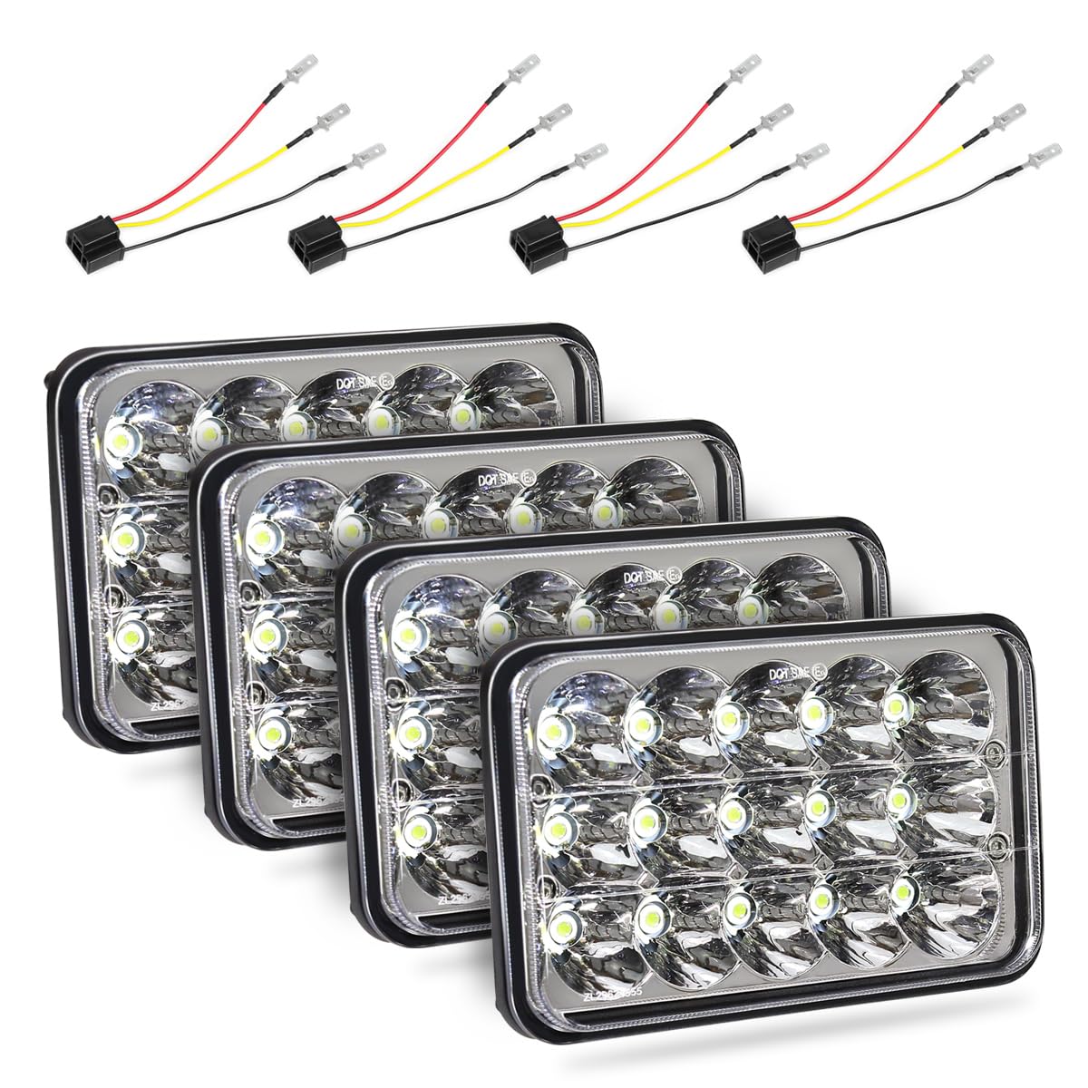 4X6 LED Headlights 4Pcs W/H4 Compatible with Peterbilt Kenworth Freightliner Fits Peterbilt, Kenworth Trucks Use H4651, H4652, H4656, H6545 or H4666. H4 Socket LED Headlights, 4PCS.