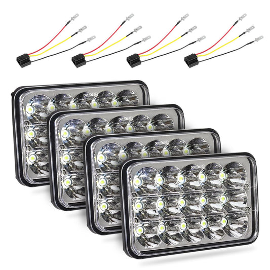 4X6 LED Headlights 4Pcs W/H4 Compatible with Peterbilt Kenworth Freightliner Fits Peterbilt, Kenworth Trucks Use H4651, H4652, H4656, H6545 or H4666. H4 Socket LED Headlights, 4PCS.