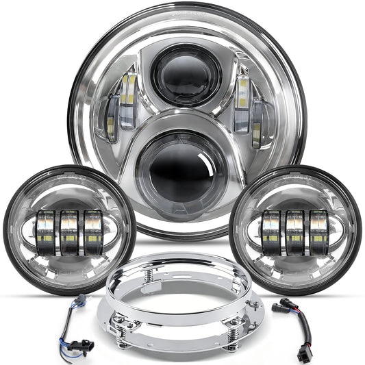 7 Inch LED Headlight Compatible with Harley，Headlight LED Fog Lights Kit Fits Harley Davidson, Road King Electra Street Glide Tri Cvo Heritage Fatboy Softail Motorcycle,4.5In Passing Lights Brackets