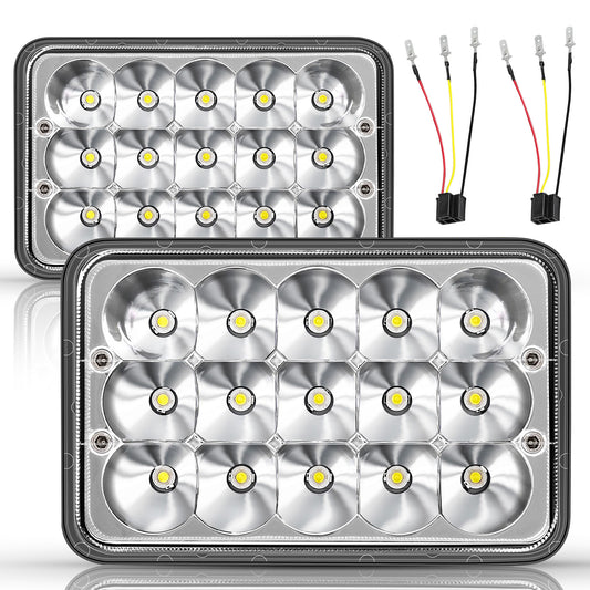 4X6 LED Headlights 4Pcs W/H4 Compatible with Peterbilt Kenworth Freightliner Fits Peterbilt, Kenworth Trucks Use H4651, H4652, H4656, H6545 or H4666. H4 Socket LED Headlights, 4PCS.
